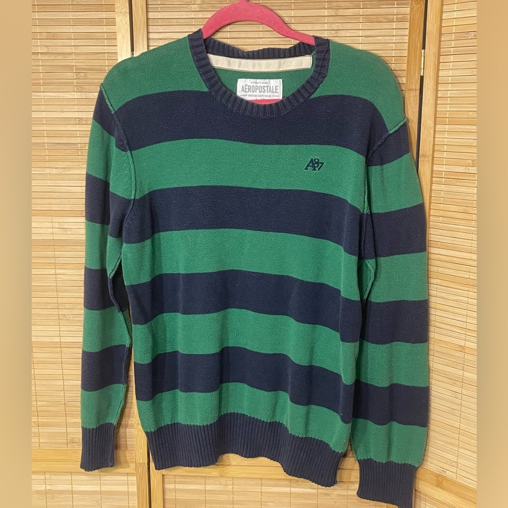Vintage Aeropostale blue green stripe long sleeve men’s sweater A87 size large